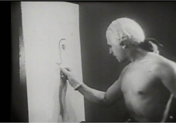 A screen shot from the 1930 movie,The Blood of the Poet, by artist, Jean Cocteau, that also functions as a link to the film