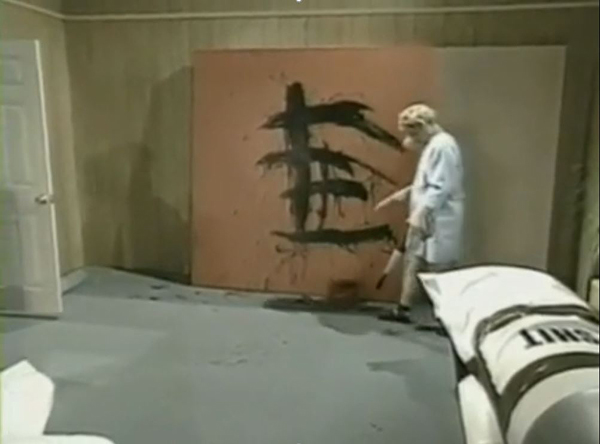Screen shot from Paul McCarthy's movie, Painter from 1995
