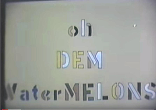 Screen shot from Robert Nelson's Oh Dem Watermelons movie from 1965