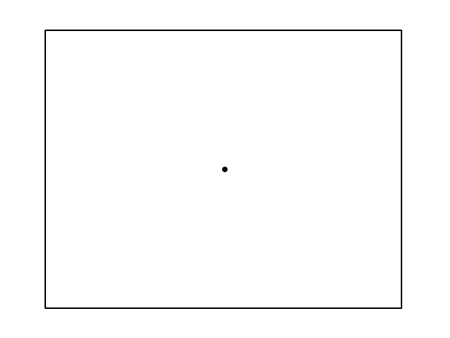Iimage of a dot in the center of a rectangle to start a participatory Exquiste Corpse exhibition where each new artist alters the image to build on the last artist's effort